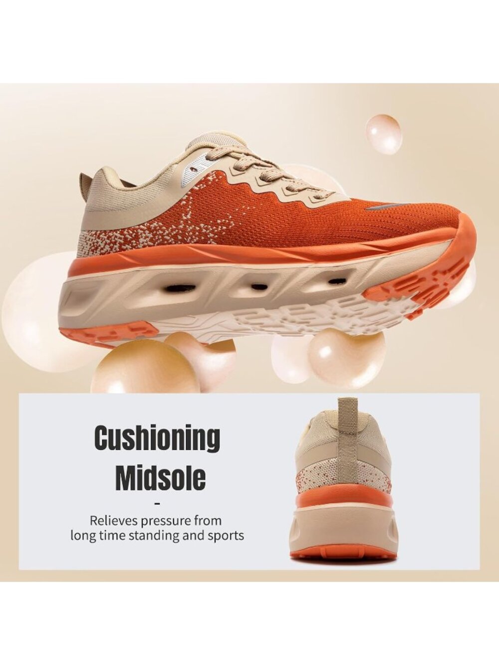 Women's Orange Comfortable Cushioning Non Slip Work Fashion Walking Sneakers - Picture 4 of 6